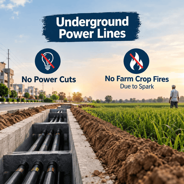 Underground power lines: No to Power Cuts and farm crop fires due to spark